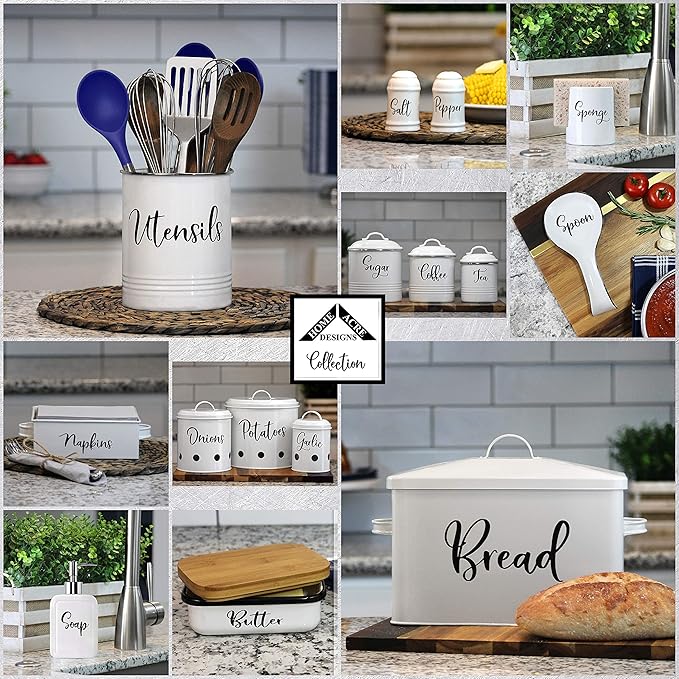 Home Acre Designs Kitchen Utensil Holder - Farmhouse Crock for Countertop Utensils, Black & White