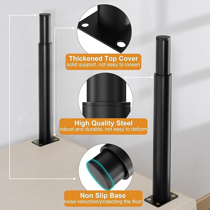 Metal Adjustable Furniture Legs 10-17 inch, Wlrrcwdttc Sofa Cabinet Legs Adjustable Height Replacement Support Legs for Bed/Couch/Dresser/Chair/TV Stand/Coffee Table, Legs for Furniture Set of 4-Black
