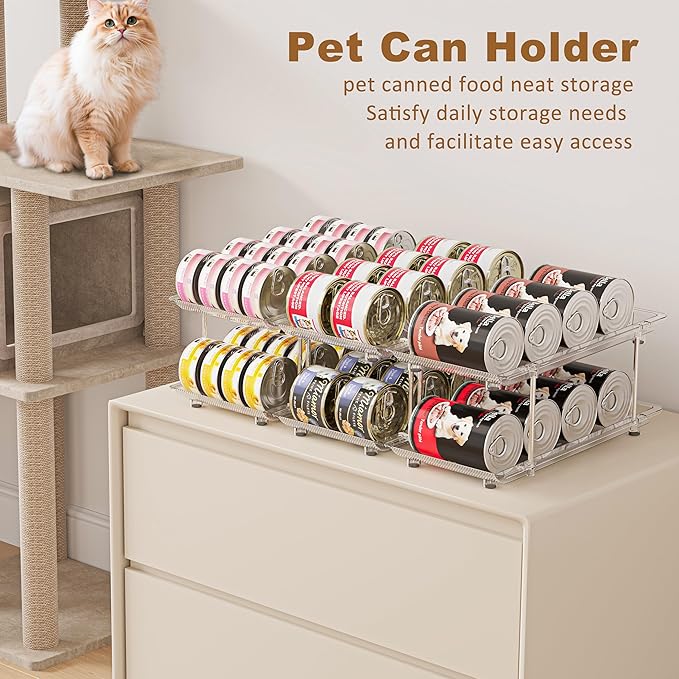 Can Organizer for Pantry, Modular 3 Tier Adjustable Cat Food Can Organizer Large Soup Can Storage Beverage Cans Clear Canned Goods Holder for Pantry and Fridge