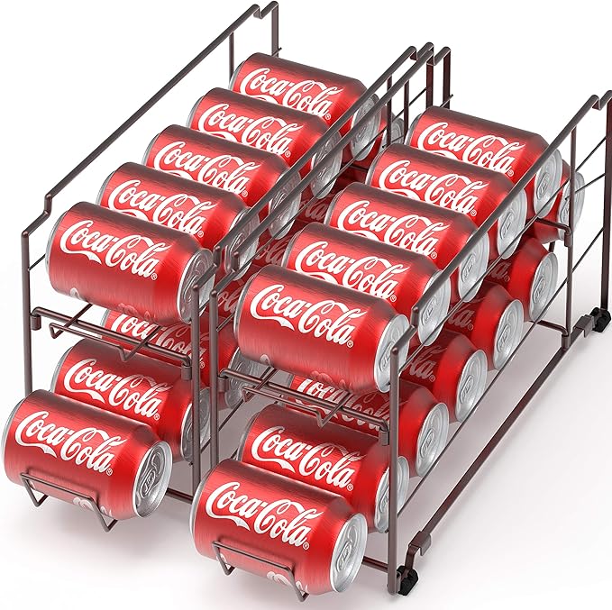 Simple Houseware Stackable Beverage Soda Can Dispenser Organizer Rack, Bronze - 2 Pack