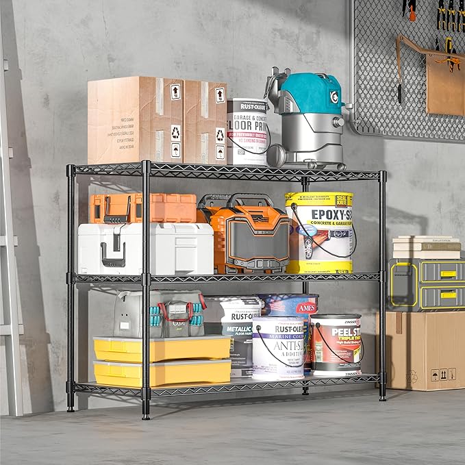795LBS 3-Shelf Adjustable Storage Shelves 36" W x 14" D x 36" H Metal Shelving Unit Heavy Duty Wire Rack Small Organizer with 3 Shelf Liners for Kitchen Pantry Bathroom Closet Garage Black