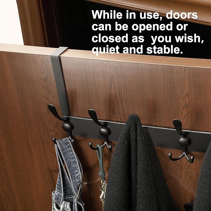 No Drill, No Installation Over The Door Coat Rack with 15 Hooks - Door Hanger Organizer for Towels, Coats, Hats | Bathroom, Bedroom, Closet Storage Solution