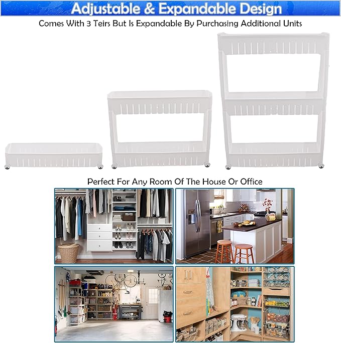 Slim Rolling Storage Cart - Narrow Slide Out Shelving Utility Cart - Mobile Storage for Laundry, Bathroom, Kitchen & Between Washer and Dryer.