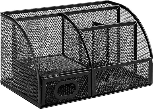 Amazon Basics Pen Holder and Desk Organizer, Office Supplies Storage Caddy, 9.1" x 5.9" x 5.5", Black