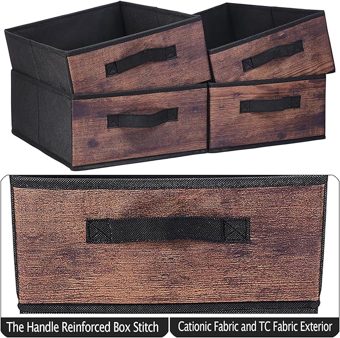 Decorative Storage Boxes for Organizing Clothes in a Dresser Collapsible Fabric Storage Bins Organizer Set with Handles for Bedding Clothes Toys Socks and More (Woodgrain)