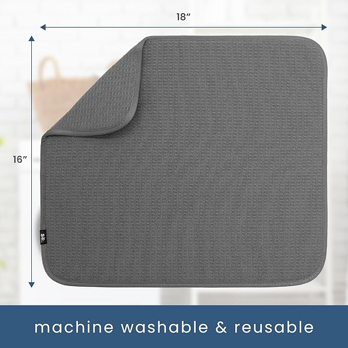 S&T INC. Dish Drying Mat, 16” x 18”, Absorbent Microfiber Kitchen Counter Mat, Dish Drying Pad for Dishes, Utensils, Pots and Pans, Large, Charcoal