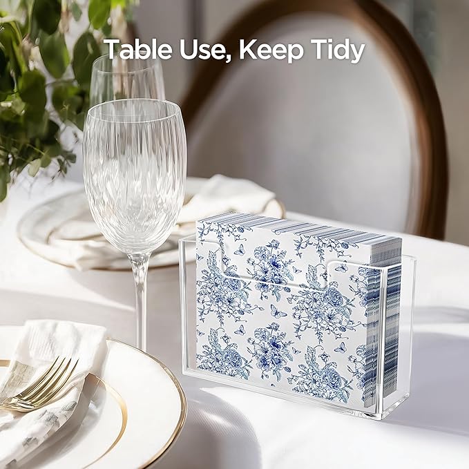 HBlife Acrylic Paper Napkin Holder for Kitchen - Clear Waterproof Vertical Stand, for 6.5"x6.5" Disposable Luncheon Paper Dispenser, Modern Square Table Tray for Dinner, Hotel, Restaurant, Bar, Party