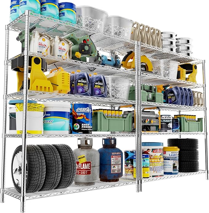 MODCART Storage Shelves, 2 PCS 48" L x 20" W x 72" H Heavy Duty Garage Wire Shelving Unit Loads 2000LBS, 5-Tier Adjustable Metal Industrial Utility Shelf Rack for Kitchen, Laundry Room, Basement