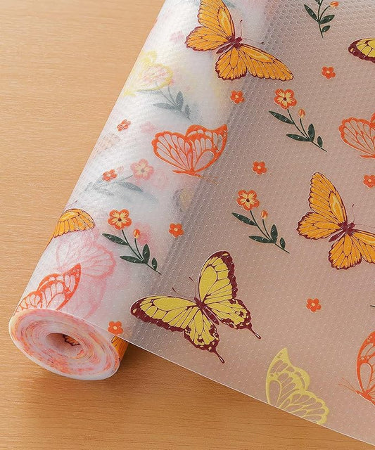 Cooyes Shelf & Drawer Liner for Kitchen Cabinets Non-Adhesive, Waterproof and Washable EVA Shelf Paper, Protect & Decorate Dresser, Bathroom, and Cupboards (Colorful Butterfly, 11.8" W x 118" L)