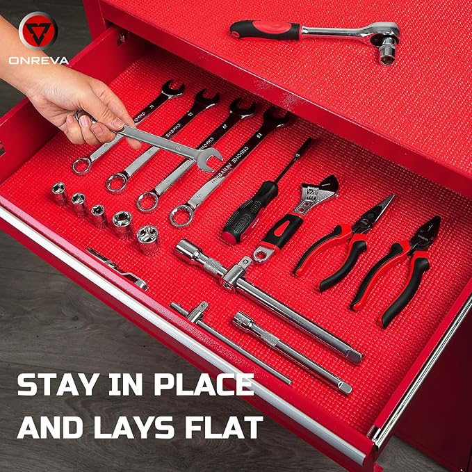 ONREVA Tool Box Liner 30 inch Wide x 22 Ft Large, Toolbox Drawer Liners, Heavy Duty Shelf Rubber Mat, Non Slip Pad Organizer for Rolling Tool Chest Drawers, Cabinet, Workbench, Red