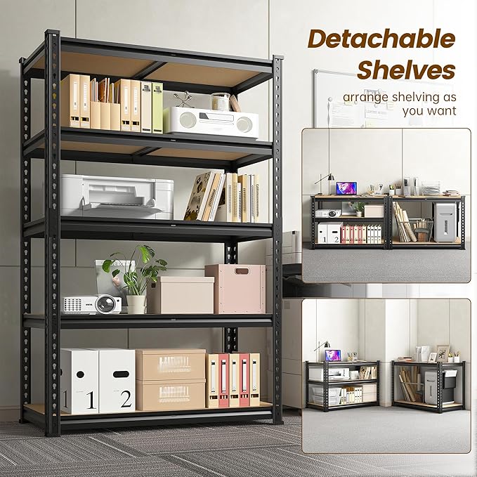 5-Tier Storage Shelves, 2010LBS Adjustable Pantry Shelves, Metal Shelving Unit for Kitchen, Pantry, Closet, Laundry, Garage, 15.75" D × 31.55" W × 63.05" H