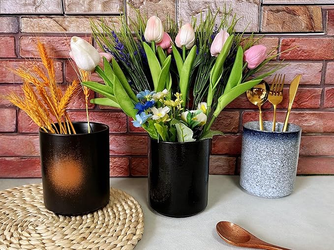 Short Kitchen Utensil Holder for Kitchen Counter, Ceramic Small Utensil Crock & Vase & Holder for Cutlery Spatula Brush Silverware Cooking Utensil Holder (Firework)