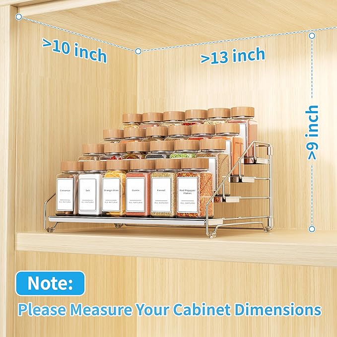 BOIVSHI Spice Organizer, 4 Tier Spice Rack Organizer for Cabinet, Adjustable Depth Spice Shelf for Countertop, Heavy Duty Seasoning Organizer for Cabinet, Counter, Pantry, Cupboard - Chrome,1 Pack