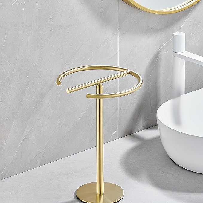 Hand Towel Holder Stand,13 Inch Free-Standing Towel Rack Brushed Gold, SUS304 Stainless Steel Towel Bar Rack Stand, Tower Bar for Bathroom Kitchen Vanity Countertop
