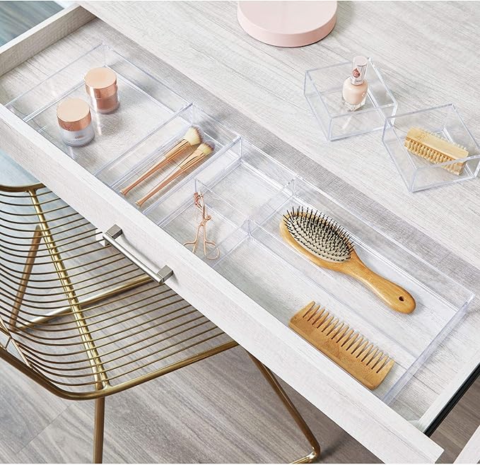 iDesign Clarity Kitchen Drawer Organizer for Silverware, Spatulas, Gadgets - Medium, 8" x 8" x 2", Clear