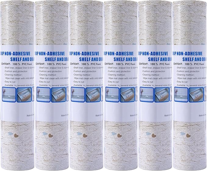 Ray Star Cabinet Liner, 18Inch X 4 Feet Waterproof Shelf Liners for Kitchen Cabinets Non-Adhesive Floral Non Slip Grip Liner Pantry Cupboard Drawer (Set of 6 Rolls, Total of 24 Ft) Signature Delivery
