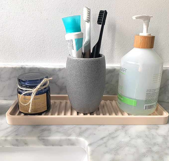 Happitasa Silicone Kitchen Sink Organizer Tray, Sponge Holder and Countertop Protector | Bathroom and Kitchen Soap Dish and Dispenser Tray (Mocha, 12"x4", 9.2 Ounces)