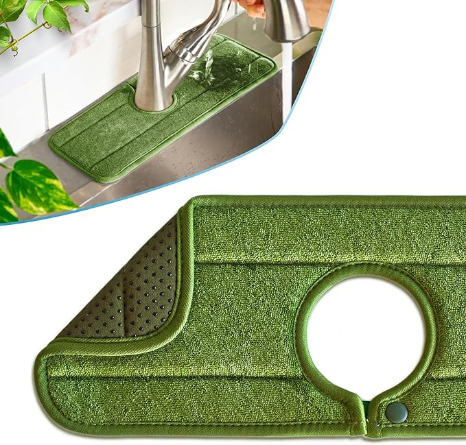 The Original Ternal Sinkmat Drip Catcher & Splash Guard, Faucet Mat for Sinks – Absorbent Microfiber, Machine Washable Counter Protector & Drying Mat for Kitchen, Bathroom or RV [Moss Green]