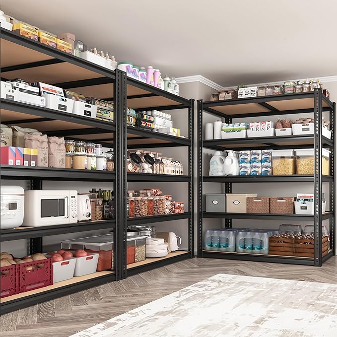 2250LBS Storage Shelves Heavy Duty 5 Tier Garage Storage Shelving, Adjustable Metal Shelving Unit Utility Rack Shelf for Warehouse, Pantry, Closet, 72" H x 35.56" W x 16" D, Black.2PCS