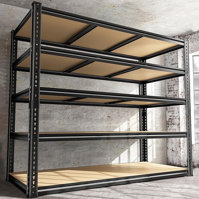 48" W Garage Shelving Heavy Duty 3200LBS Garage Storage Shelving, 5 Tier Adjustable Metal Shelving Unit Utility Rack Shelf for Warehouse, Pantry, Closet, Kitchen 72" H x 48" W x 24" D, Black