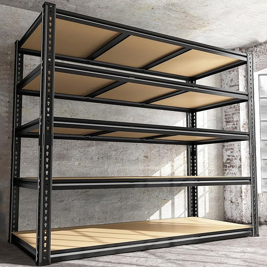 48" W Garage Shelving Heavy Duty 3200LBS Garage Storage Shelving, 5 Tier Adjustable Metal Shelving Unit Utility Rack Shelf for Warehouse, Pantry, Closet, Kitchen 72" H x 48" W x 24" D, Black