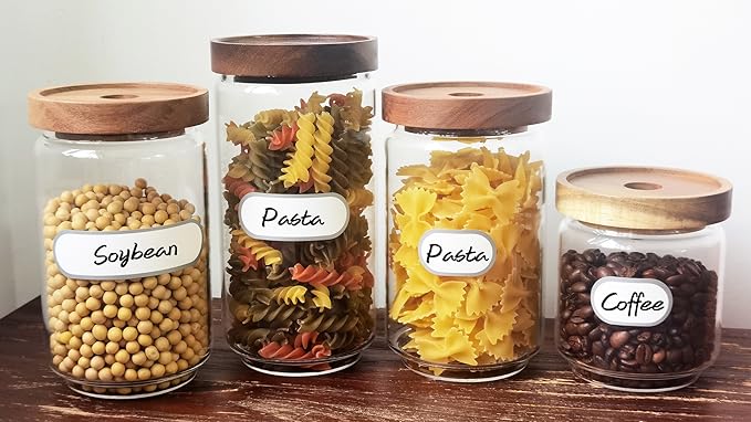 Nardo Visgo Waterproof Removable Labels for Bottles, Jars & Food Containers - Self-Adhesive Stickers for Kitchen Pantry Storage, Spice Labels, Travel - 192pcs 4 Sizes with Silver Border
