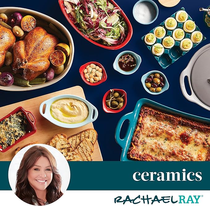 Rachael Ray Solid Glaze Ceramics Egg Tray/Holder, 12 Cup, Teal