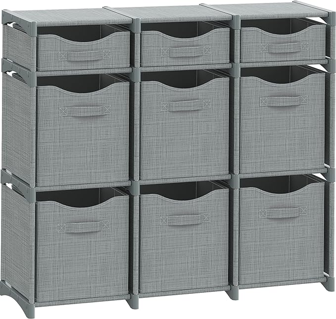 Cube Storage Organizer with Storage Bins Included - The Perfect Closet Organizers and Storage Solution. Includes 9 Storage Cubes, Great For Toy Storage, Closet Storage, Clothes Storage (Grey)
