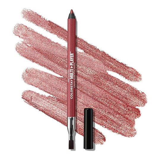 REVLON ColorStay Multiplayer Liquid-Glide Eye Pencil, Multi-Use Eye Makeup With Blending Brush, Blends Then Sets, Creamy Texture, Waterproof, Smudge-proof, Longwearing, 406 Queen of Hearts, 0.03 oz