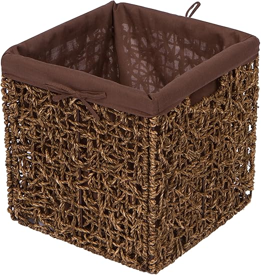 Trademark Innovations 10.6" Foldable Seagrass Storage Basket with Liner and Iron Wire Frame
