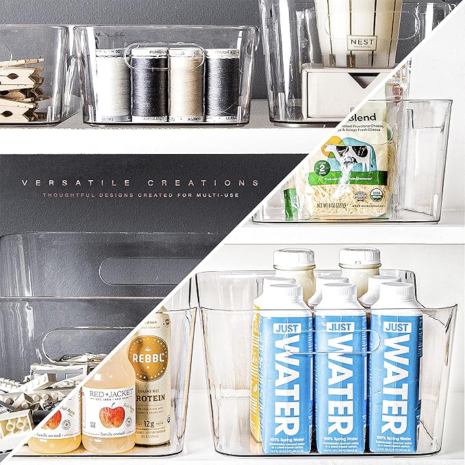 BINO | Plastic Storage Bins, Large - 12 Pack | THE SOHO COLLECTION | Multi-Use Organizer Bins | Built-in Handles | BPA-Free | Pantry Organization | Home Organization | Fridge Organizer | Freezer Org