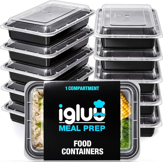 Igluu Meal Prep Containers Reusable (10 Pack) – Food Containers with Lids – Stackable, Microwave, Freezer & Dishwasher Safe – 28oz – 1 Compartment – BPA-Free